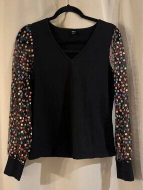 SHEIN Black Top with Colorful Polka Dot Sleeves